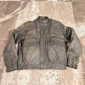 Vintage Hein‎ Gericke Motorcycle Leather Bomber Jacket Men's 52 Snap Collar